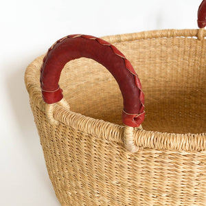 Kwasi Short Hamper Basket - Red Brown Handle