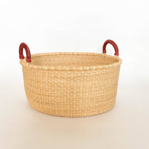 Open image in slideshow, Kwasi Short Hamper Basket - Red Brown Handle
